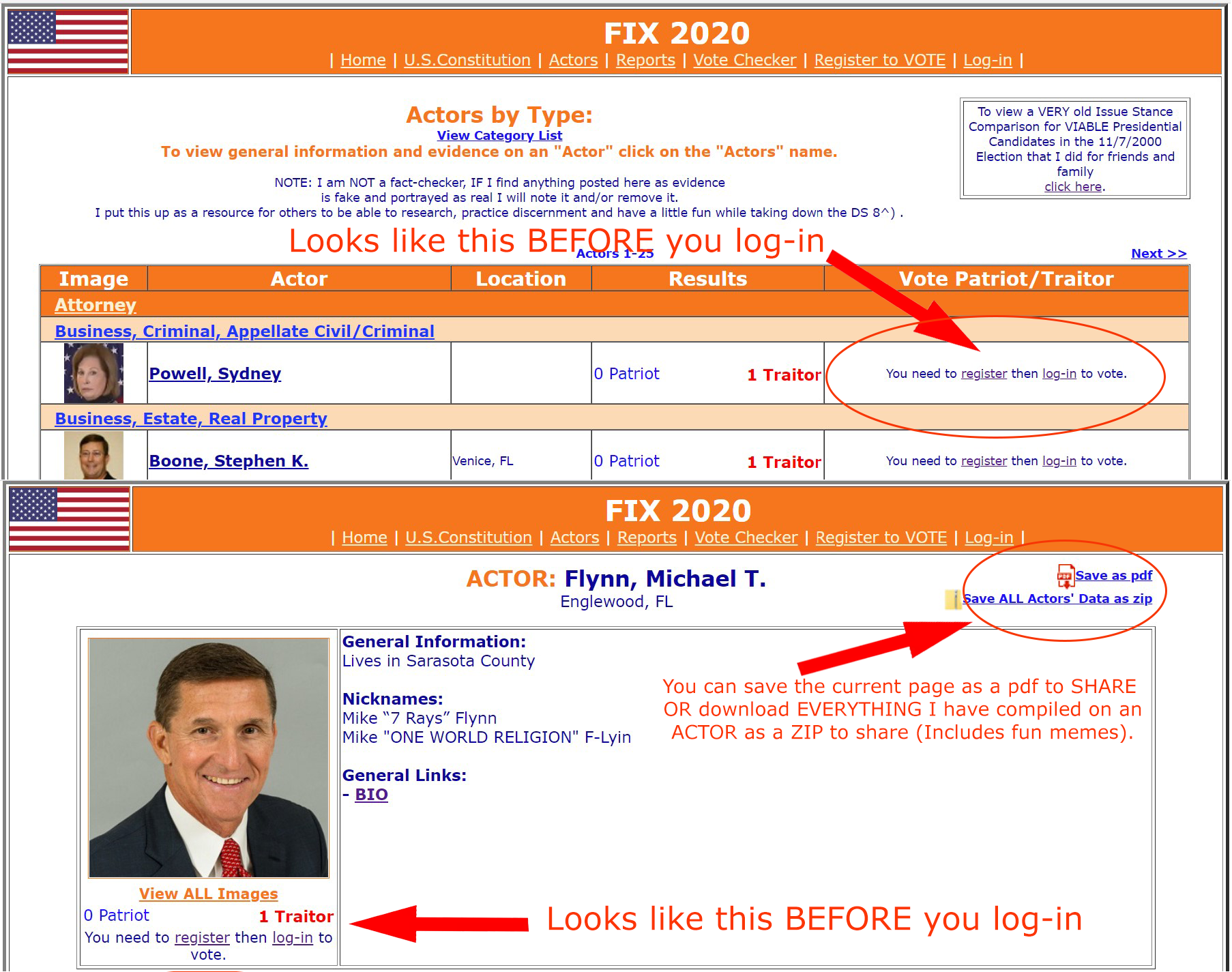 Voting interface before login screenshot